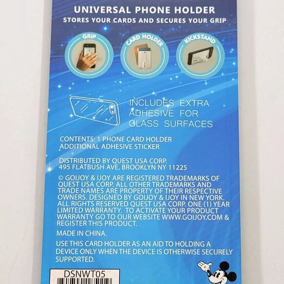Disney Licensed Mickey Mouse Black Universal Phone Wallet Grip Kickstand NEW NWT - Picture 3 of 4